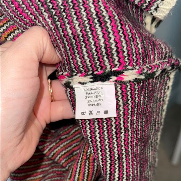 Tea n Rose Pink and Black Aztec Open Front Women's Long Cardigan Sweater M/L - Picture 5 of 7